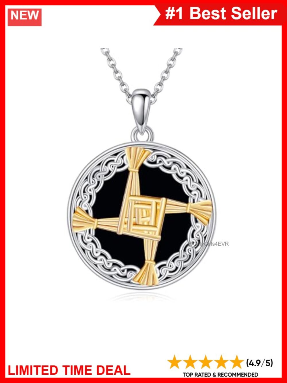925 Sterling Silver St Brigid Cross Necklace Black Onyx Celtic Irish Pendant